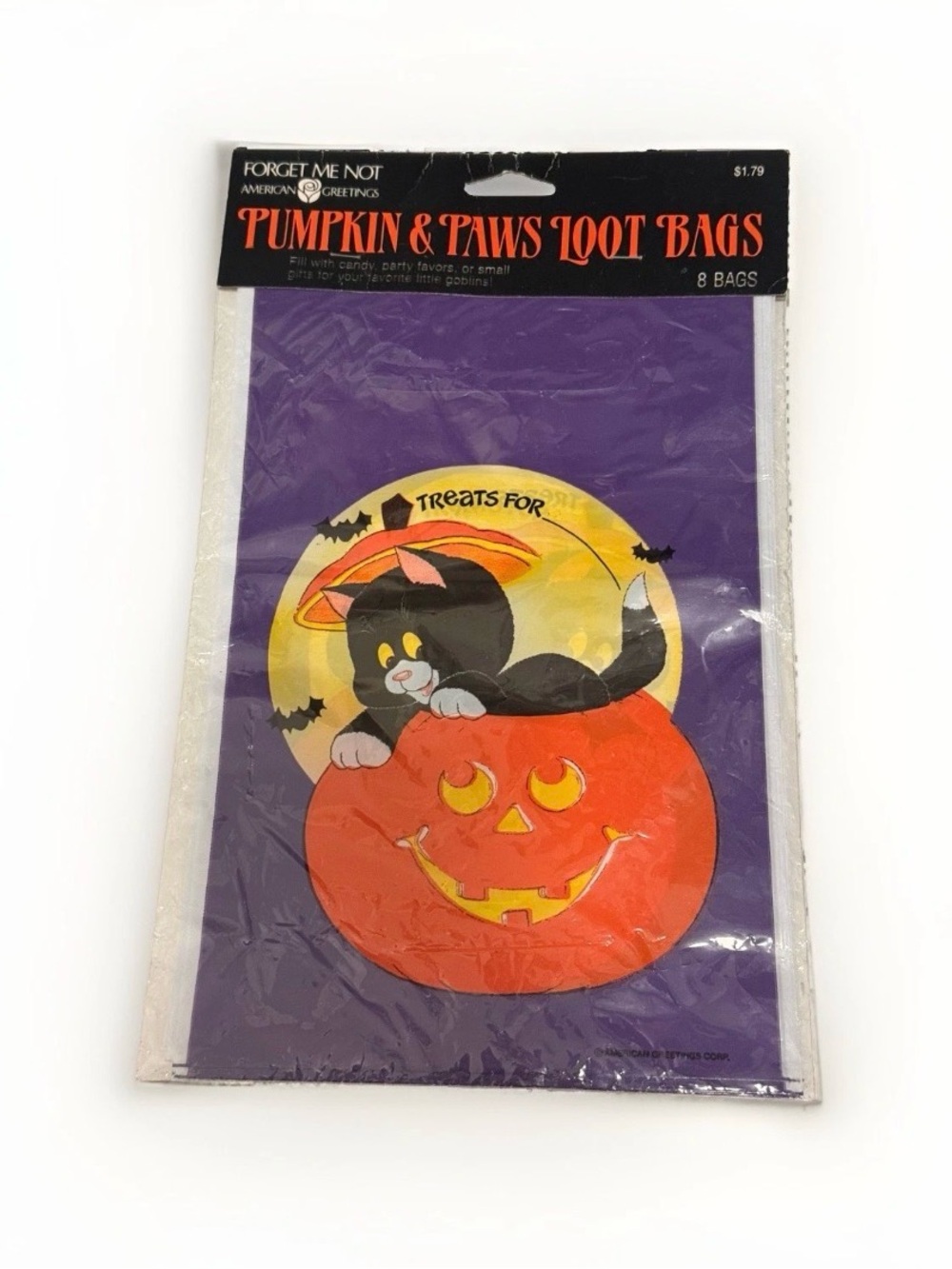 Vintage Forget Me Not Pumpkin & Paws Loot Bags - Purple Halloween Treat Bags